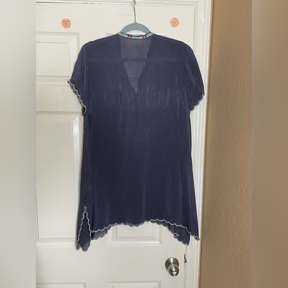 Johnny Was Livana Embroidered Floral Short Sleeve Tunic Gray Med - Picture 5 of 11